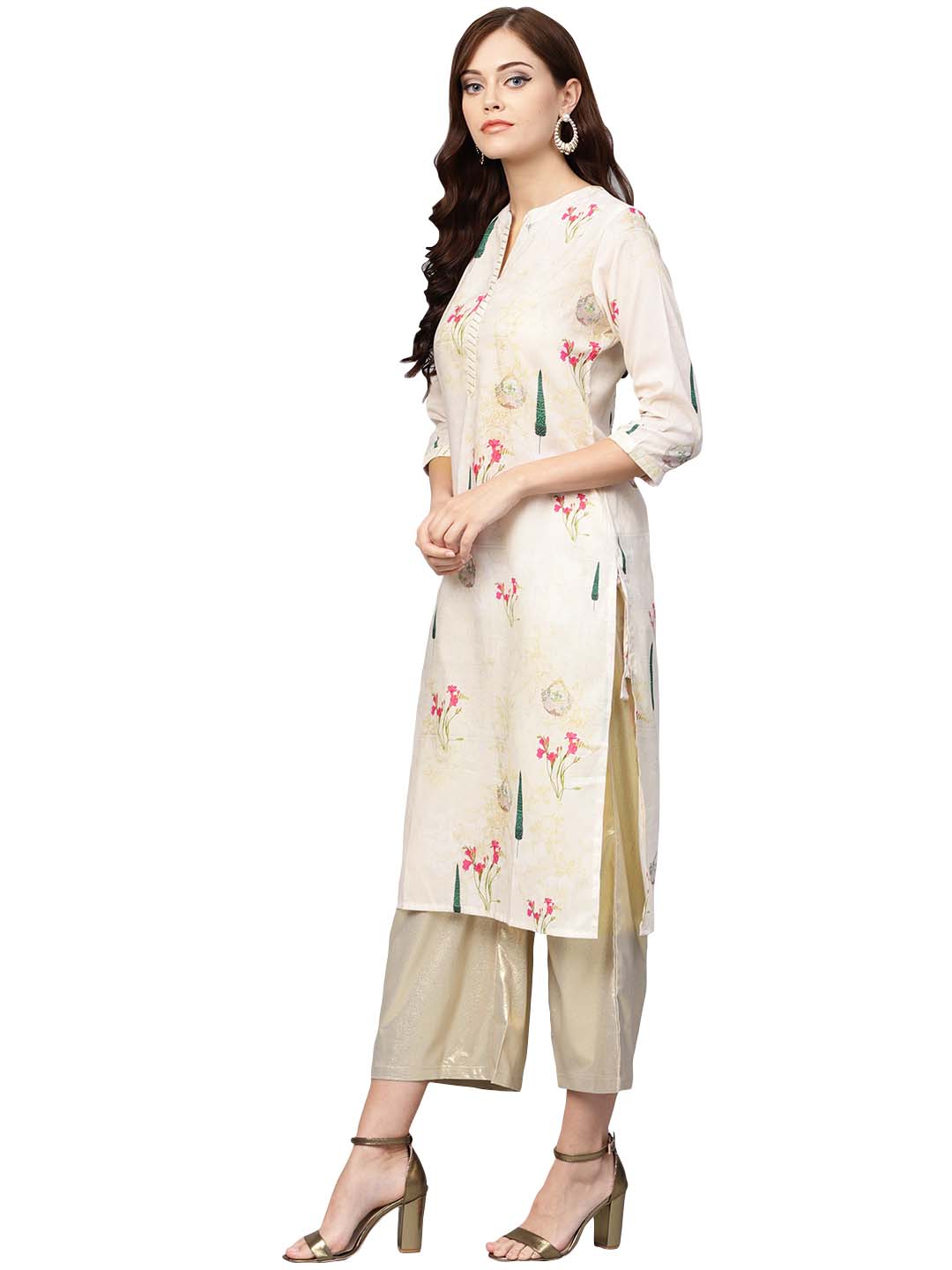 Ahalyaa Beige Printed Straight Kurta For Women