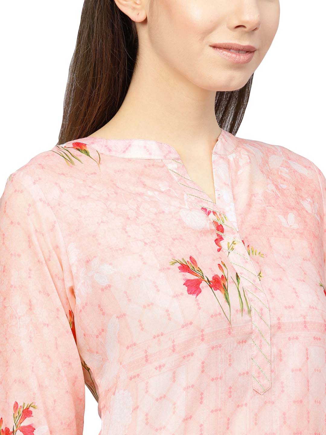 Ahalyaa Printed Floral Muslin Straight Kurta For Women