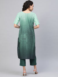 Thumbnail for Ahalyaa Women Sea Green & Blue Printed Kurta With Trousers
