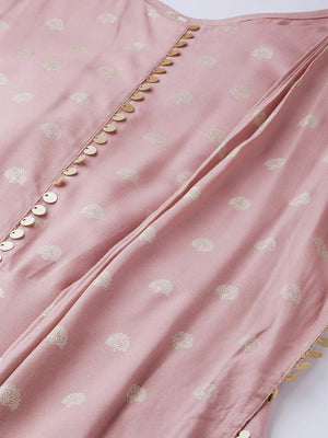 Ahalyaa Pink & Golden Printed Maxi Dress With Attached Dupatta