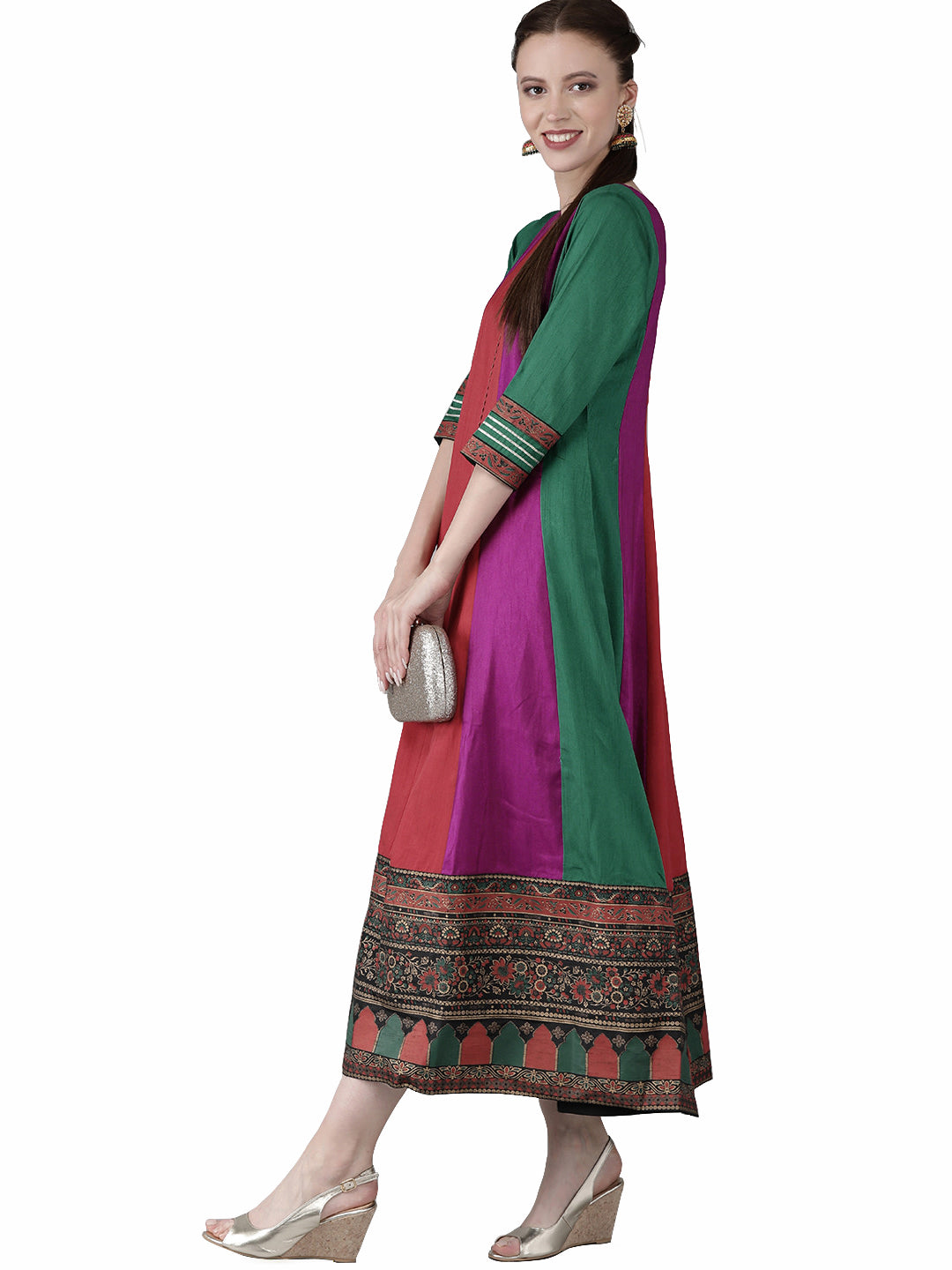 Ahalyaa Women Multicoloured Colourblocked Panalled Maxi Dress