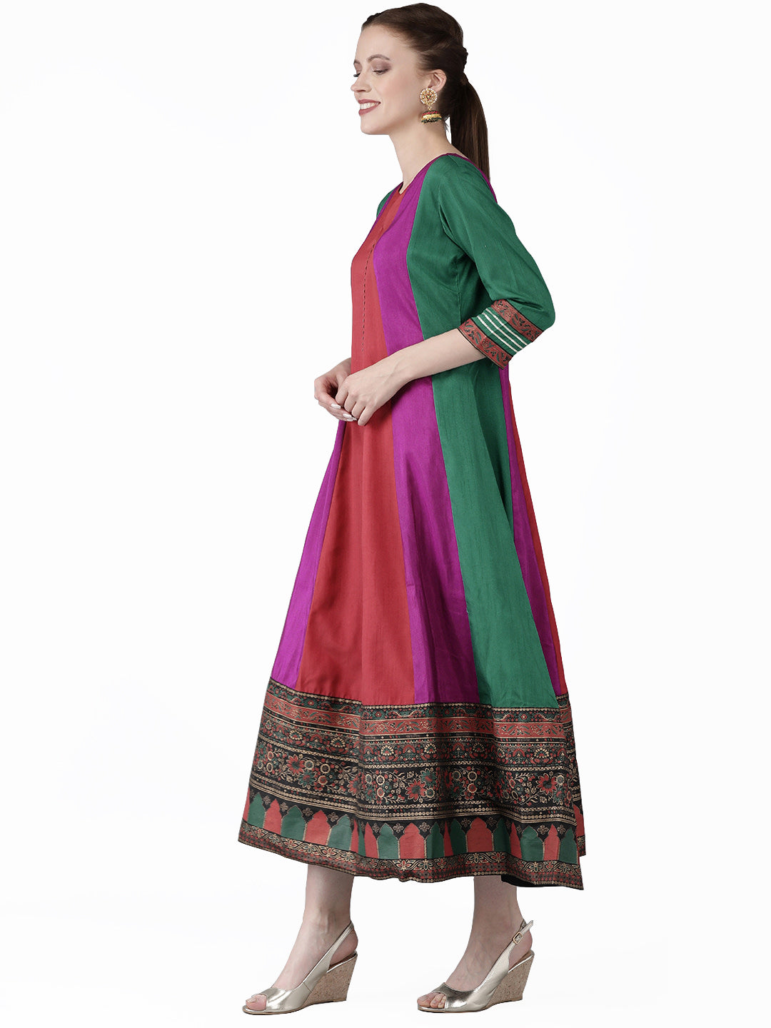 Ahalyaa Women Multicoloured Colourblocked Panalled Maxi Dress