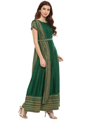 Ahalyaa Printed Faux Silk Anarkali With Attached Dupatta