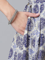 Thumbnail for Ahalyaa Blue & Off-White Pure Cotton Printed Kurta with Palazzo