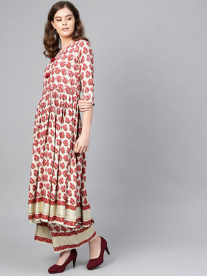 Ahalyaa Multi-color Round Neck Asymmetrical Floral Kurta with Palazzo