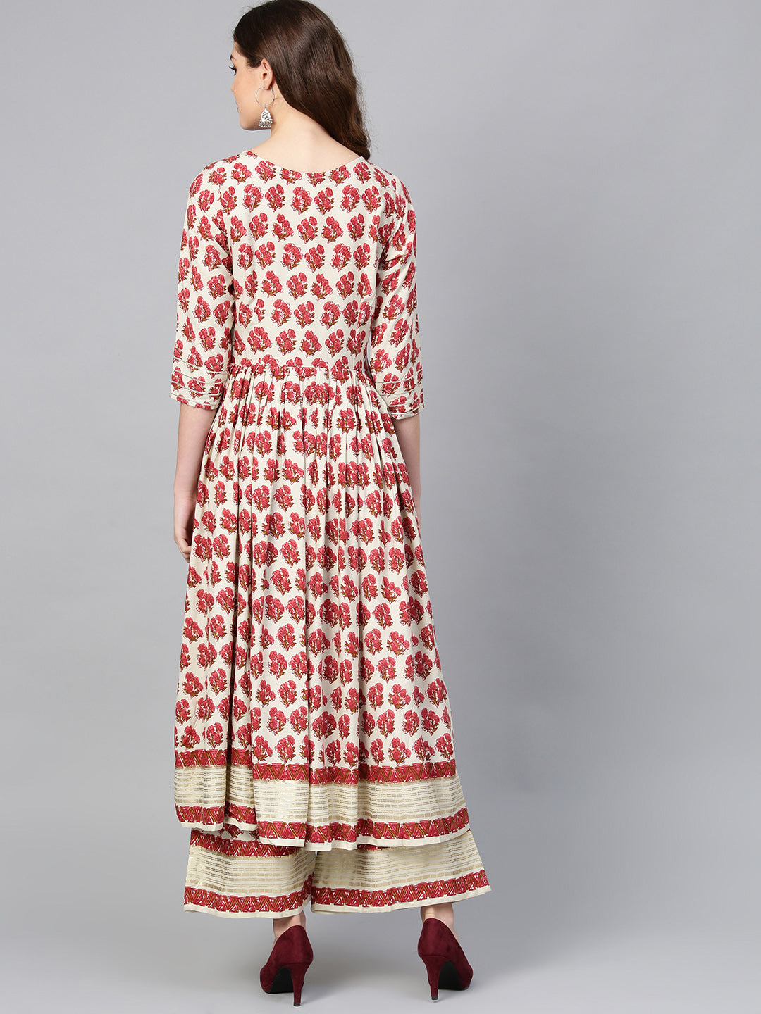 Ahalyaa Multi-color Round Neck Asymmetrical Floral Kurta with Palazzo