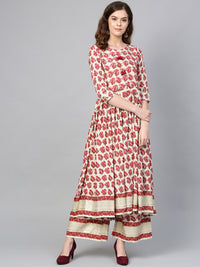 Thumbnail for Ahalyaa Multi-color Round Neck Asymmetrical Floral Kurta with Palazzo