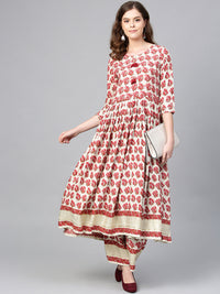 Thumbnail for Ahalyaa Multi-color Round Neck Asymmetrical Floral Kurta with Palazzo