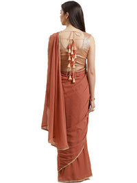 Thumbnail for Ahalyaa Rusty Brown Pleated Ready to Wear Saree Set