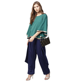 Thumbnail for Ahalyaa Indo Western Sea Green Cape With Drape Pant