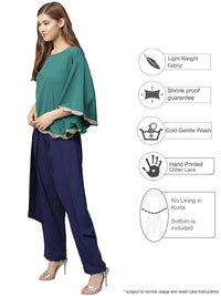 Thumbnail for Ahalyaa Indo Western Sea Green Cape With Drape Pant