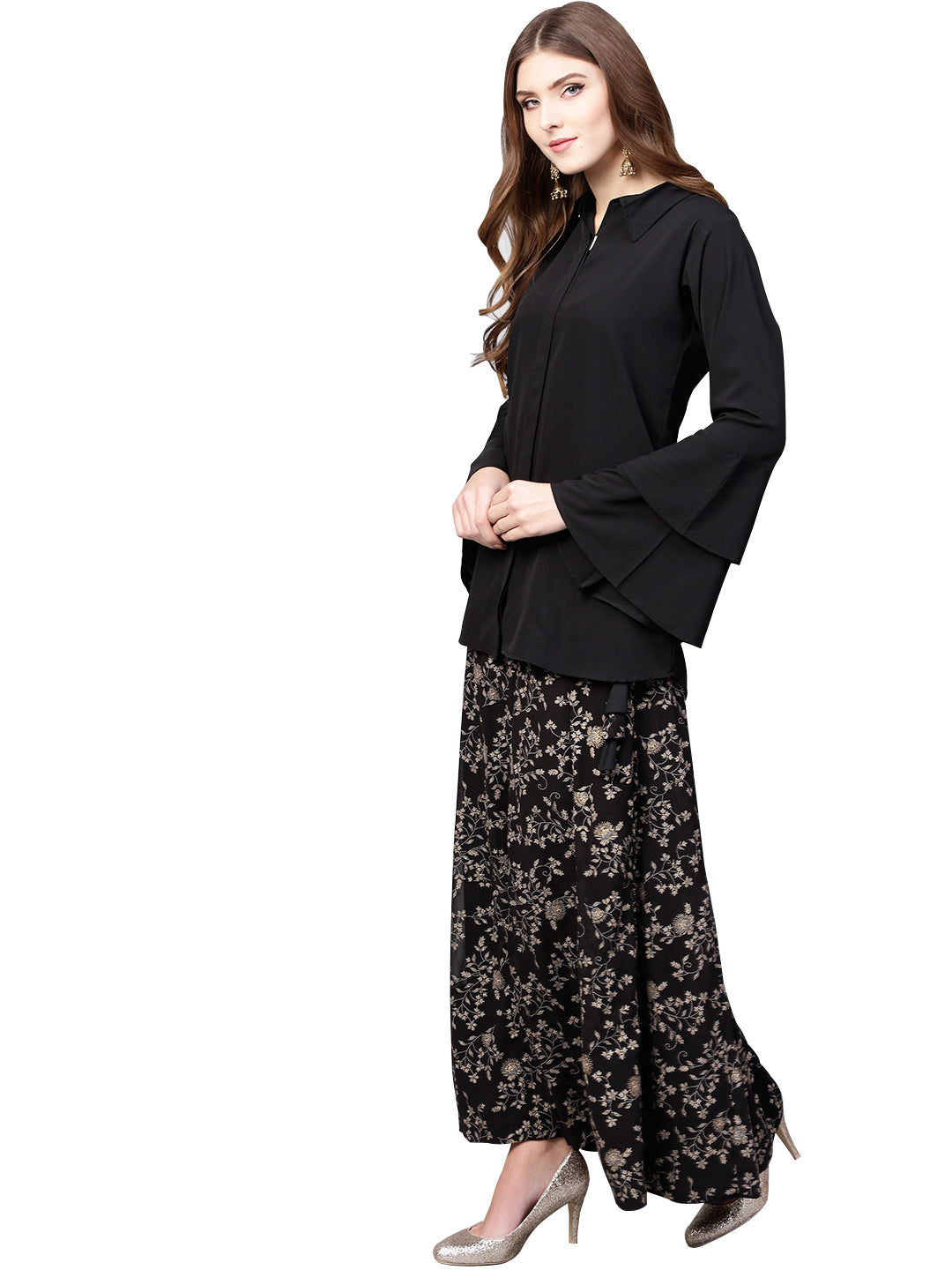Ahalyaa Indowestern Black Shirt With Skirt Set