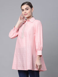 Thumbnail for Ahalyaa Women Baby Pink Pure Cotton Printed Tunic