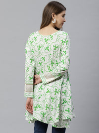 Thumbnail for Ahalyaa White & Green Ethnic Printed Asymmetric Tunic