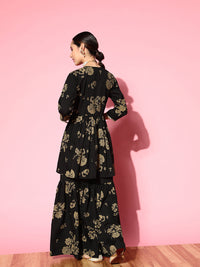 Thumbnail for Ahalyaa Women Floral Printed Empire Gotta Patti Kurta with Sharara - Distacart