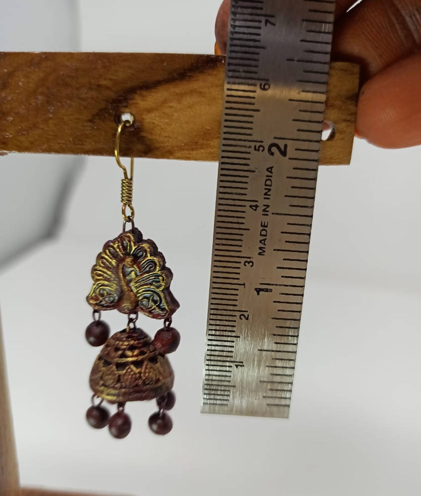 Terracotta Peacock Stud jhumkas