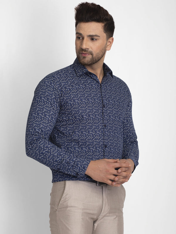 Jainish Navy Blue Printed Formal Shirt ( JSF 426Navy ) - Distacart