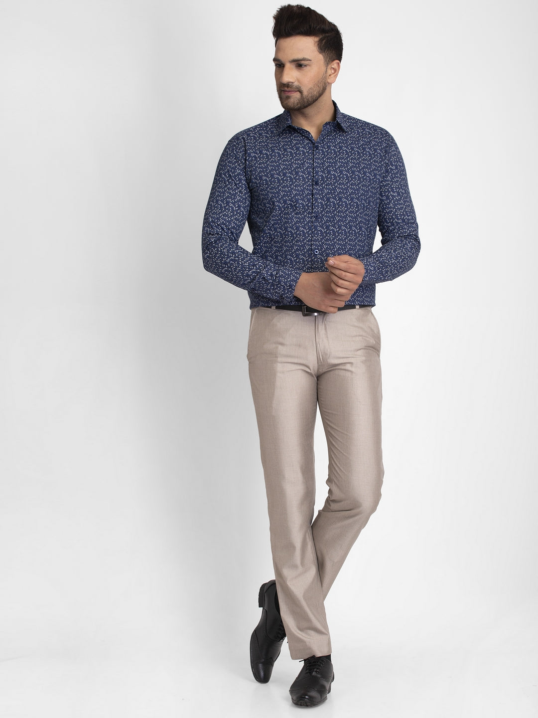 Jainish Navy Blue Printed Formal Shirt ( JSF 426Navy ) - Distacart