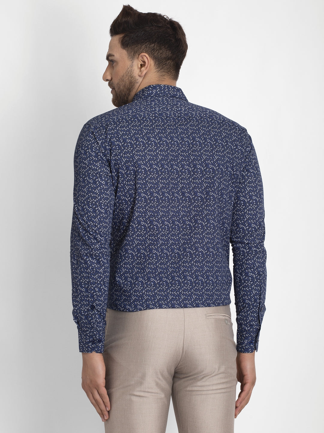 Jainish Navy Blue Printed Formal Shirt ( JSF 426Navy ) - Distacart