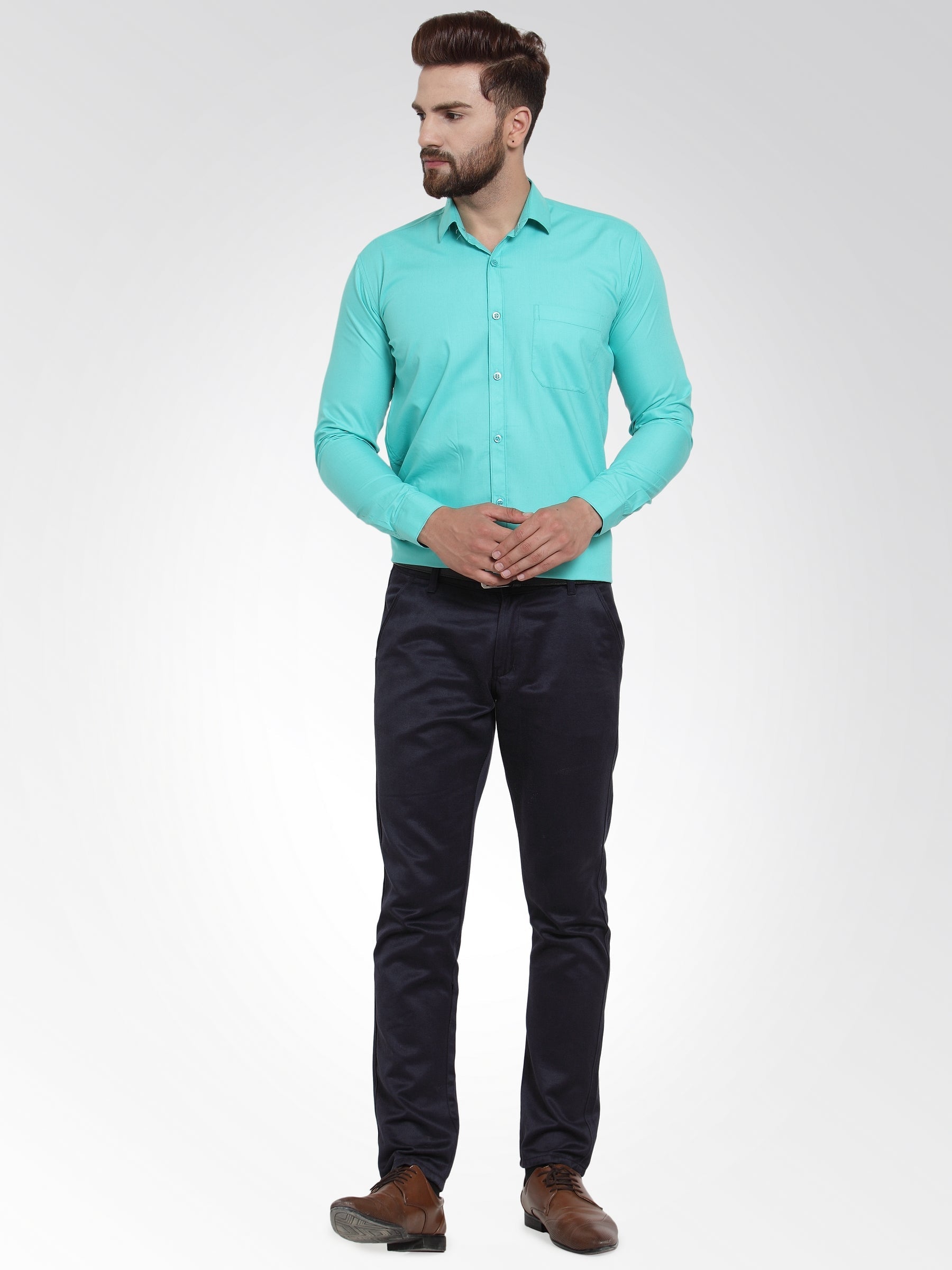 Jainish Men's Cotton Solid Aqua Blue Formal Shirt's ( SF 361Aqua ) - Distacart