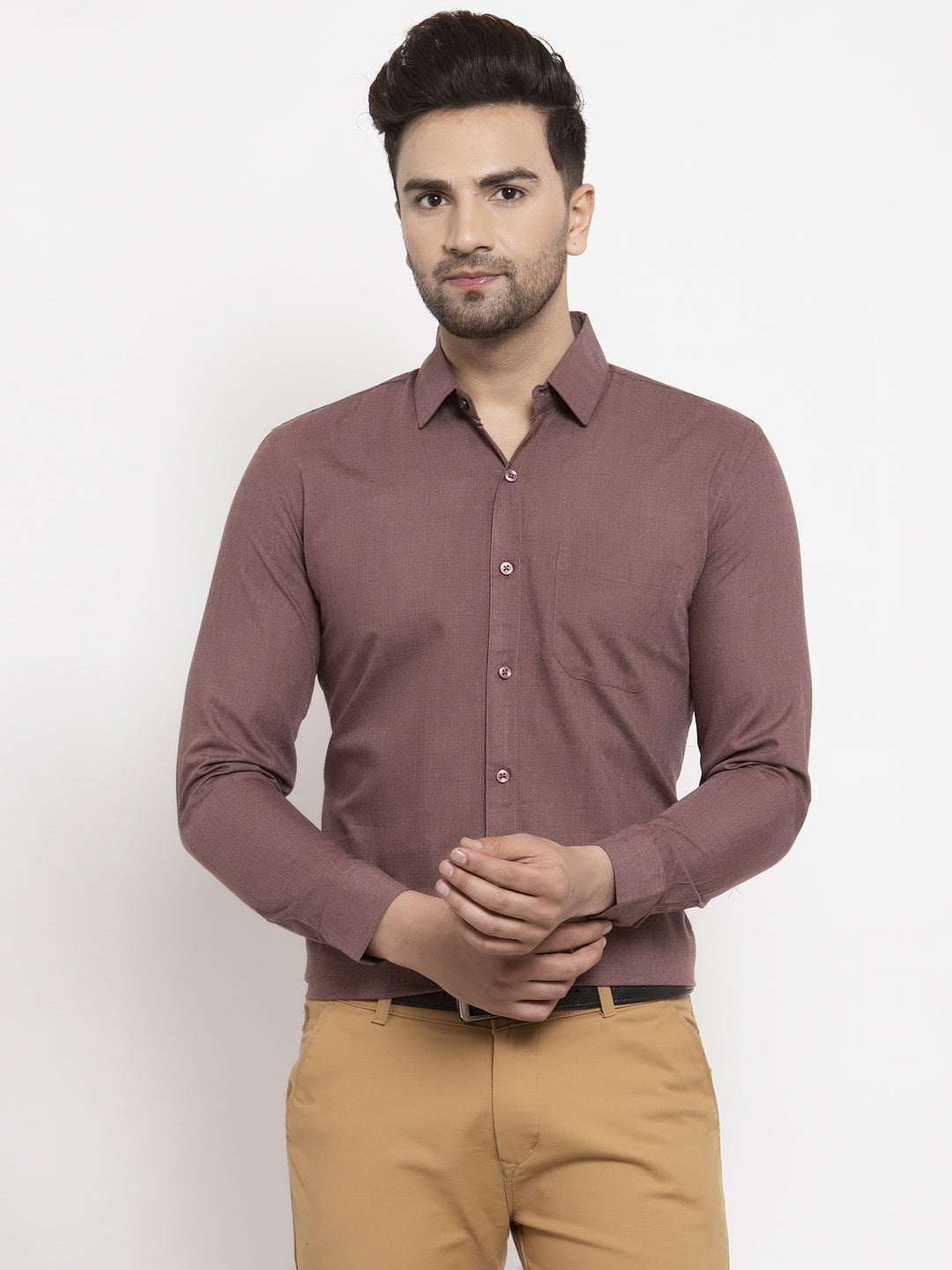 Jainish Men's Cotton Solid Brown Formal Shirt's ( SF 361Brown ) - Distacart