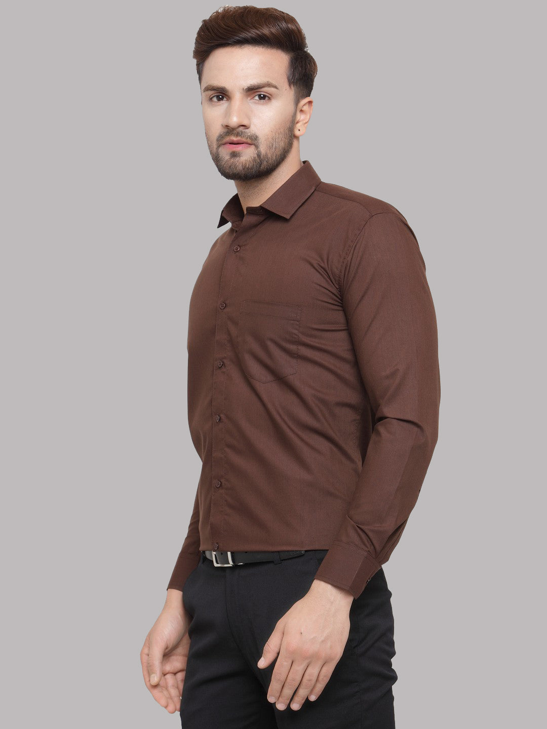 Jainish Men's Cotton Solid Coffee Formal Shirt's ( SF 361Coffee ) - Distacart