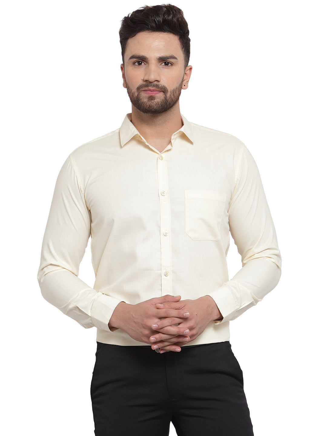 Jainish Men's Cotton Solid Cream Formal Shirt's ( SF 361Cream ) - Distacart
