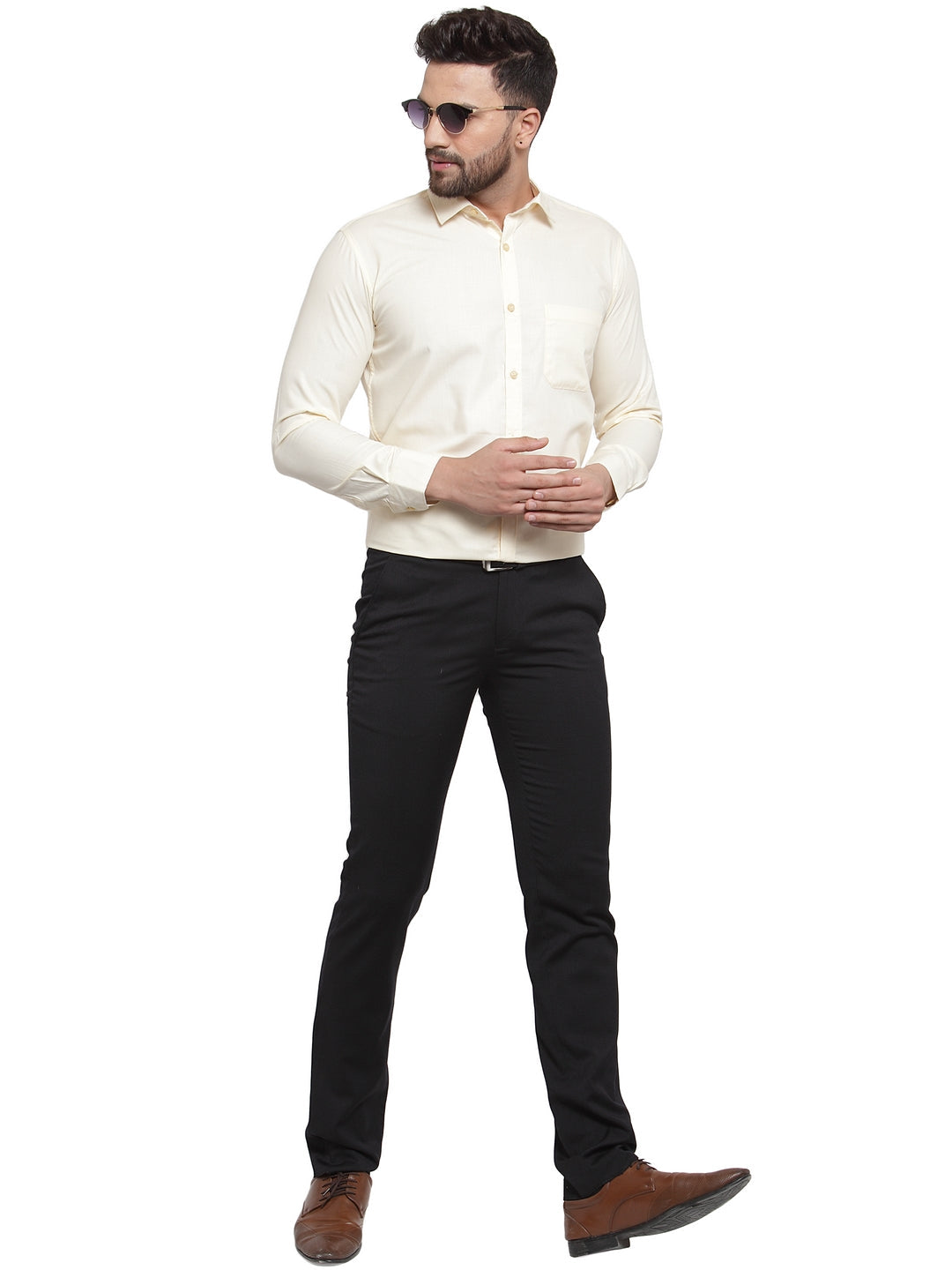 Jainish Men's Cotton Solid Cream Formal Shirt's ( SF 361Cream ) - Distacart