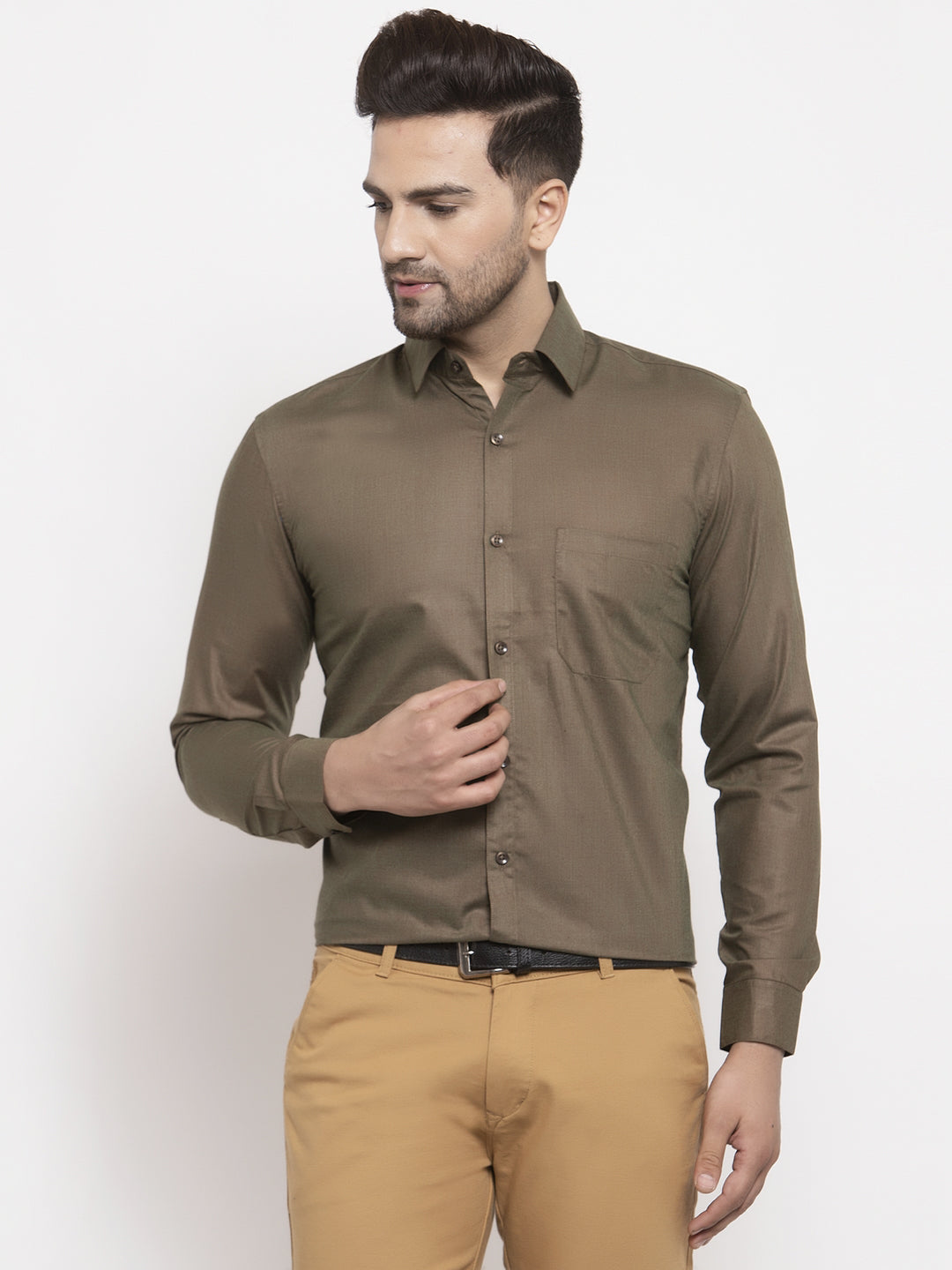 Jainish Men's Cotton Solid Dark Brown Formal Shirt's ( SF 361Dark-Brown ) - Distacart