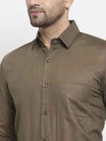 Thumbnail for Jainish Men's Cotton Solid Dark Brown Formal Shirt's ( SF 361Dark-Brown ) - Distacart