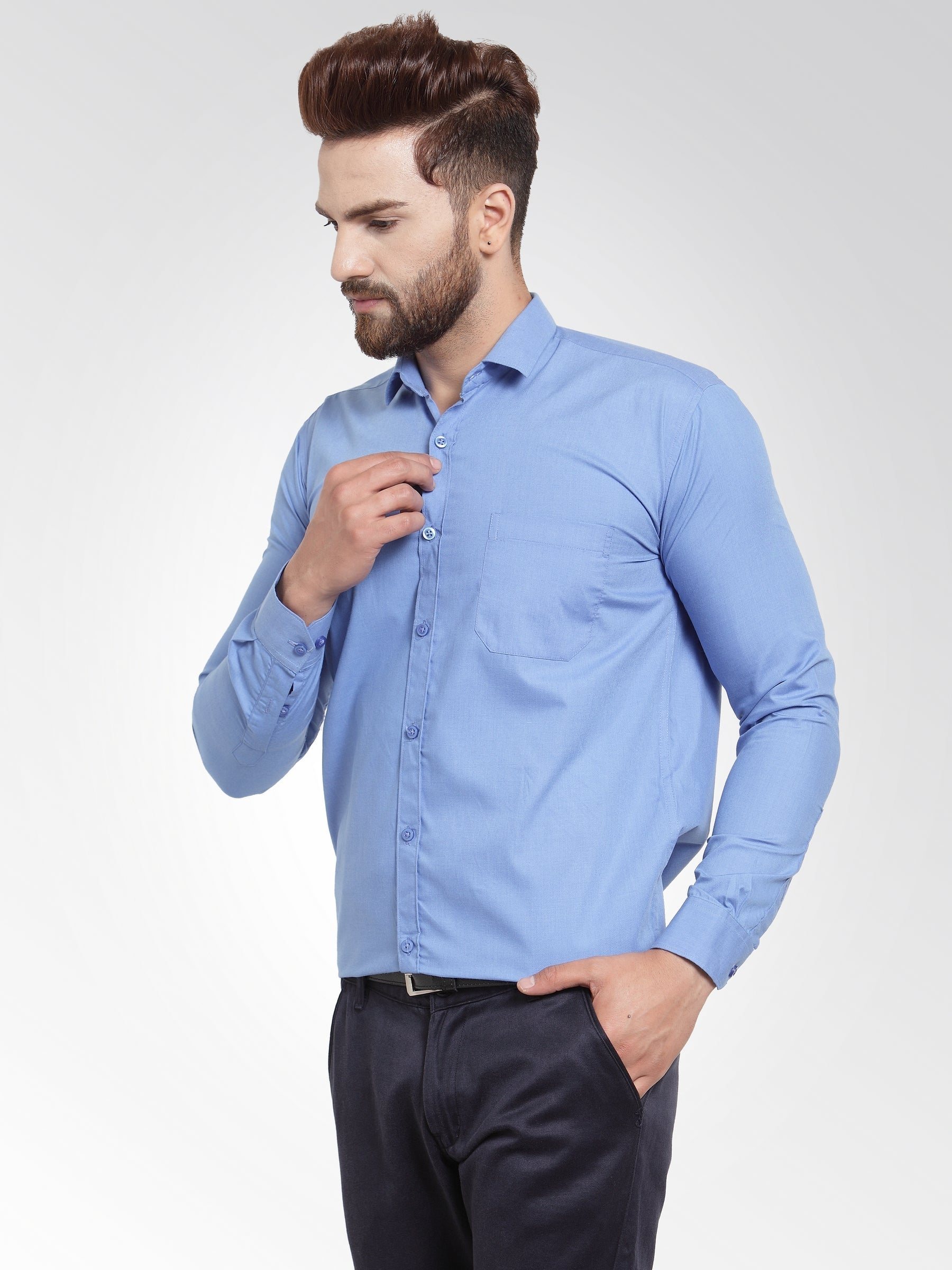 Jainish Men's Cotton Solid Light Blue Formal Shirt's ( SF 361Light-Blue ) - Distacart