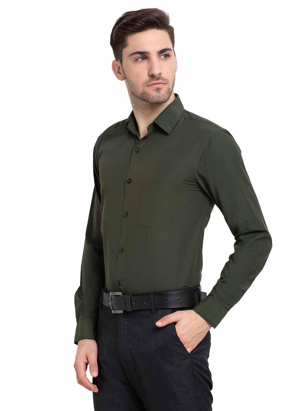 Jainish Men's Cotton Solid Mehndi Green Formal Shirt's ( SF 361Mehndi ) - Distacart