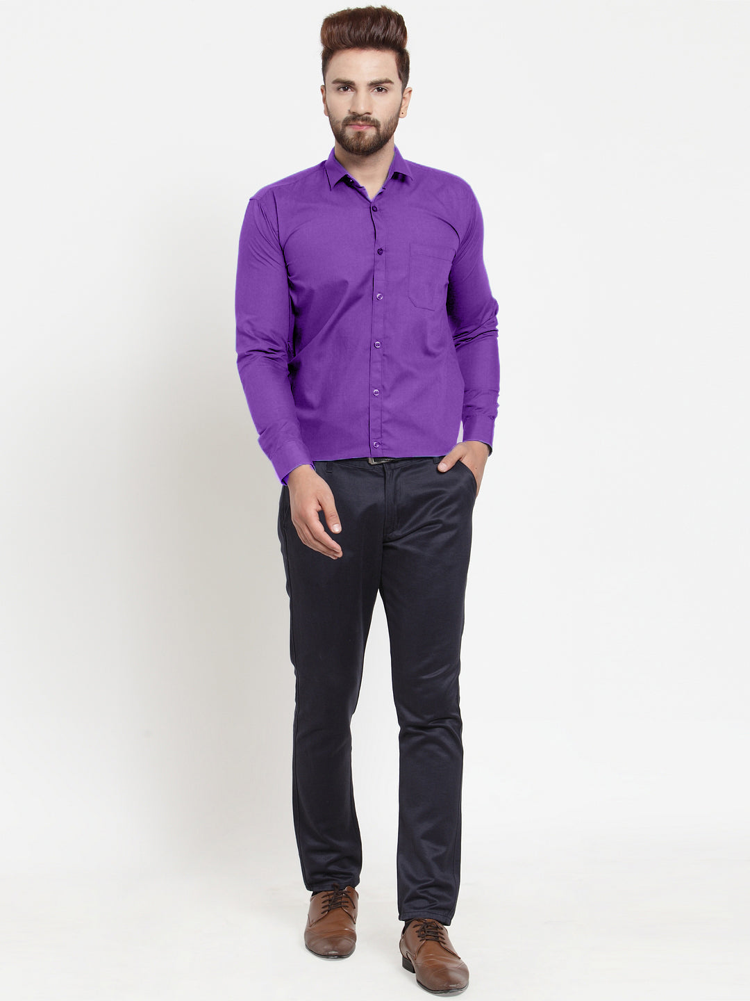 Jainish Men's Cotton Solid Purple Formal Shirt's ( SF 361Purple ) - Distacart