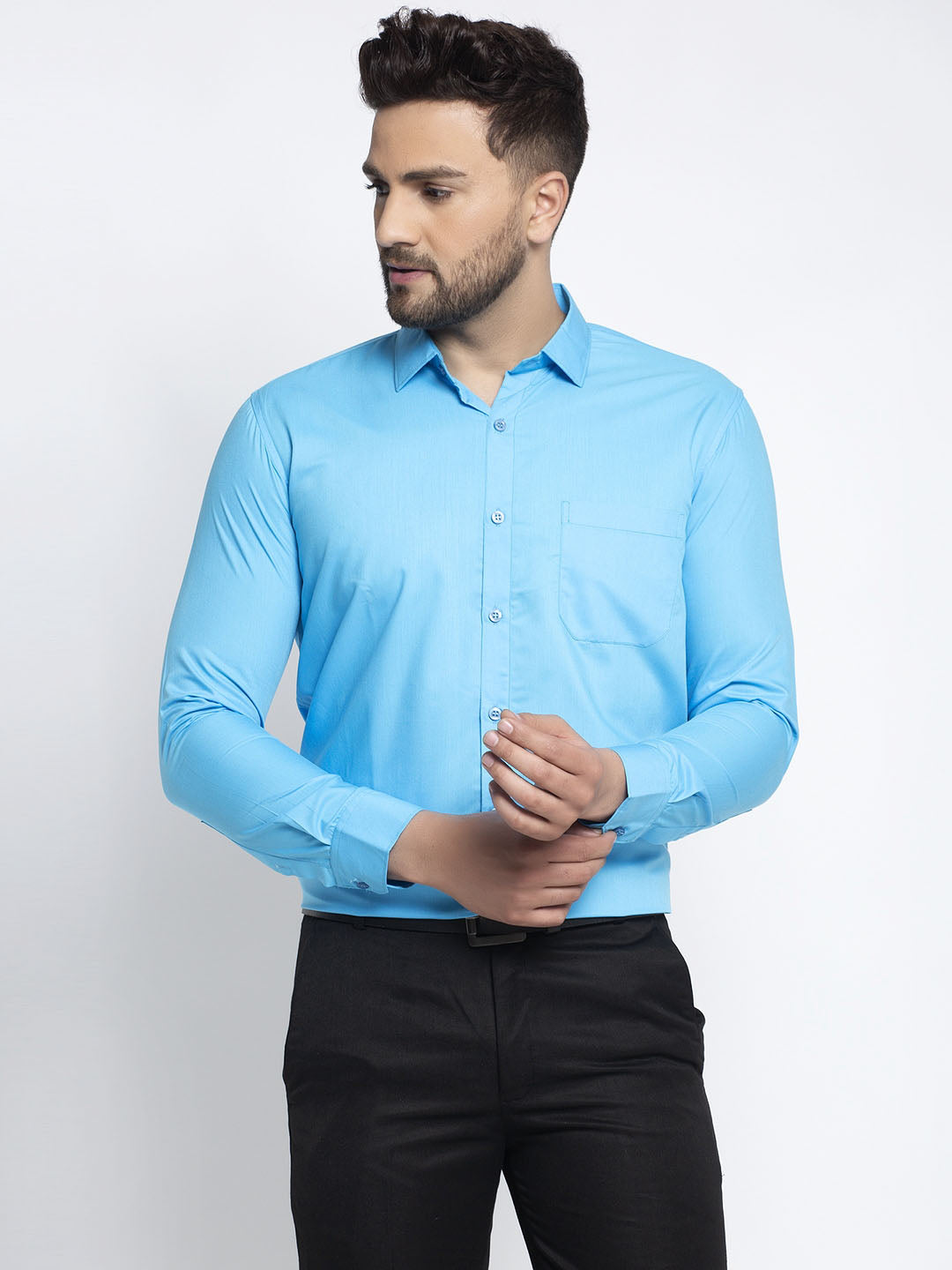 Jainish Men's Cotton Solid Sky Blue Formal Shirt's ( SF 361Sky ) - Distacart