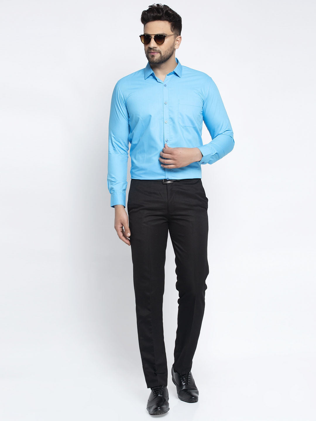 Jainish Men's Cotton Solid Sky Blue Formal Shirt's ( SF 361Sky ) - Distacart