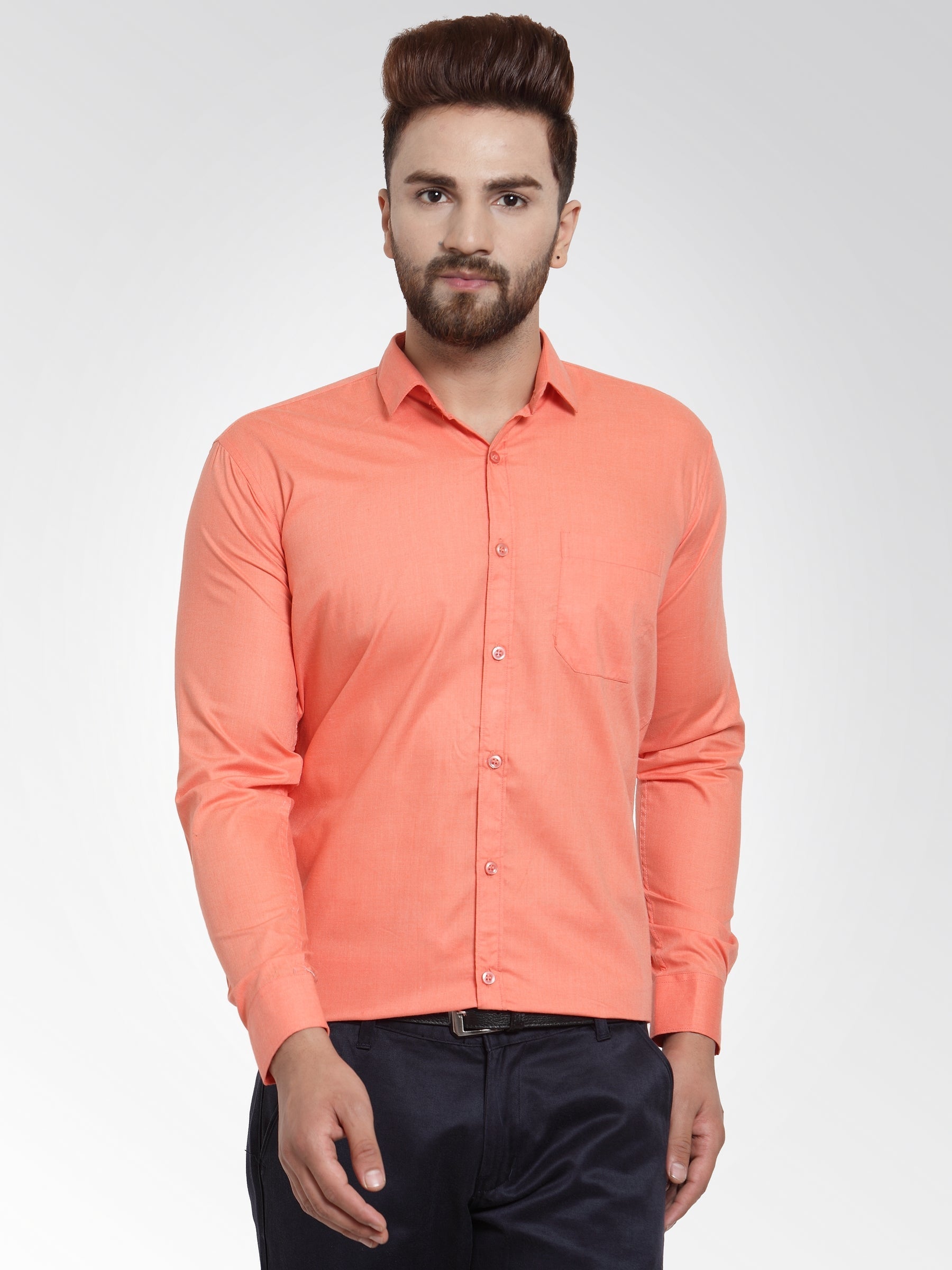 Jainish Men's Cotton Solid Starfish Orange Formal Shirt's ( SF 361Starfish-Orange ) - Distacart