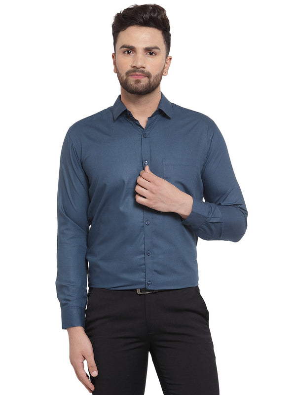 Jainish Men's Cotton Solid Teal Blue Formal Shirt's ( SF 361Teal ) - Distacart