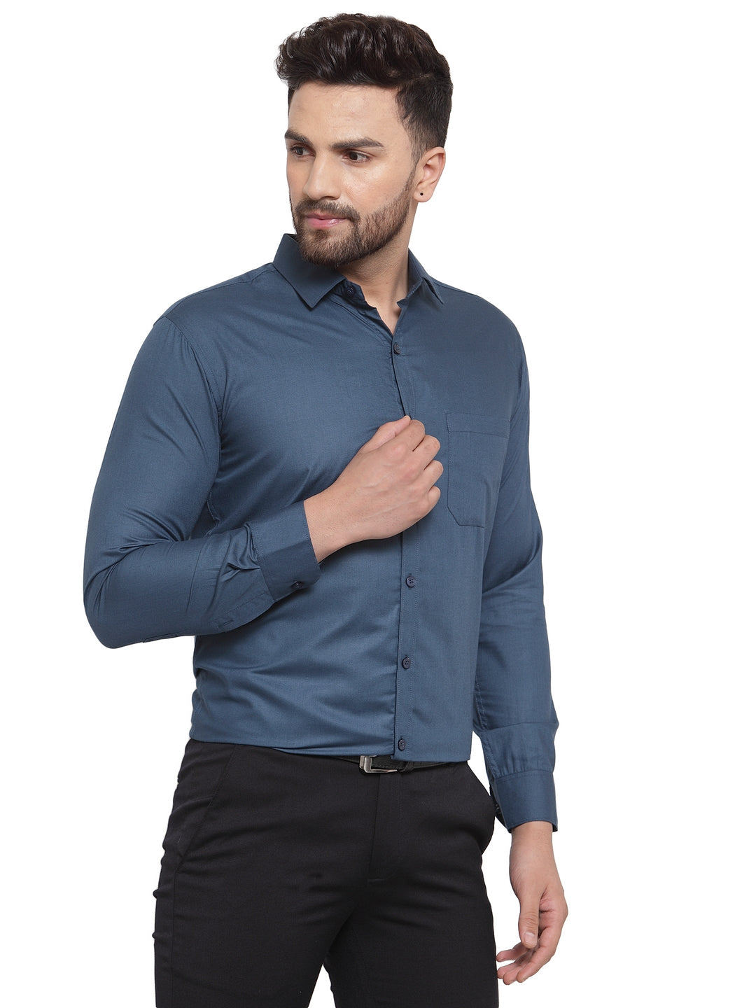 Jainish Men's Cotton Solid Teal Blue Formal Shirt's ( SF 361Teal ) - Distacart