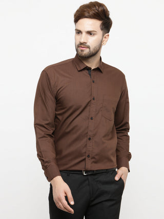 Jainish Coffee Formal Shirt with black detailing ( SF 411Coffee ) - Distacart