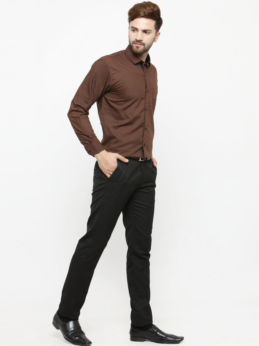 Jainish Coffee Formal Shirt with black detailing ( SF 411Coffee ) - Distacart