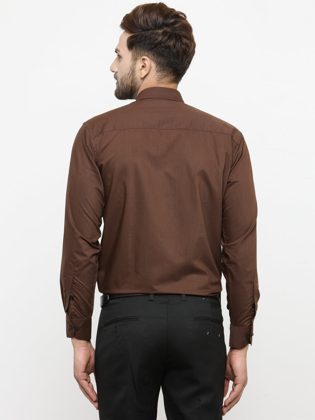 Jainish Coffee Formal Shirt with black detailing ( SF 411Coffee ) - Distacart