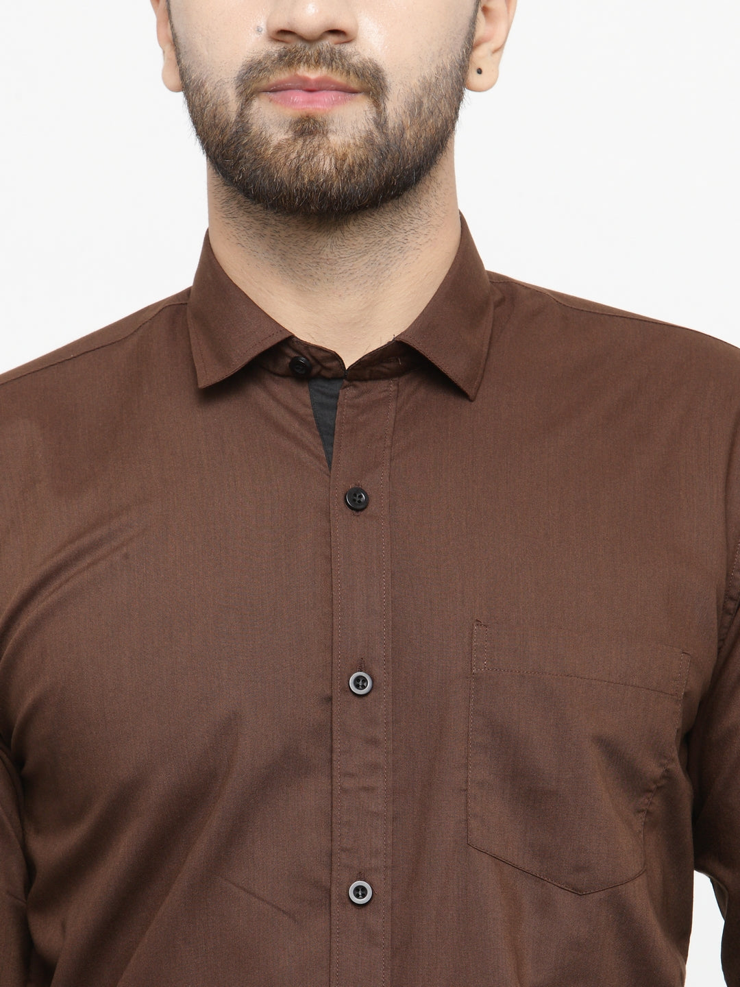Jainish Coffee Formal Shirt with black detailing ( SF 411Coffee ) - Distacart
