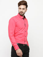 Thumbnail for Jainish Coral Red Formal Shirt with black detailing ( SF 411Coral ) - Distacart