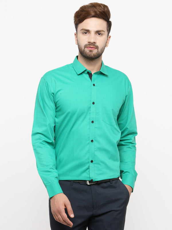 Jainish Green Formal Shirt with black detailing ( SF 411Green ) - Distacart
