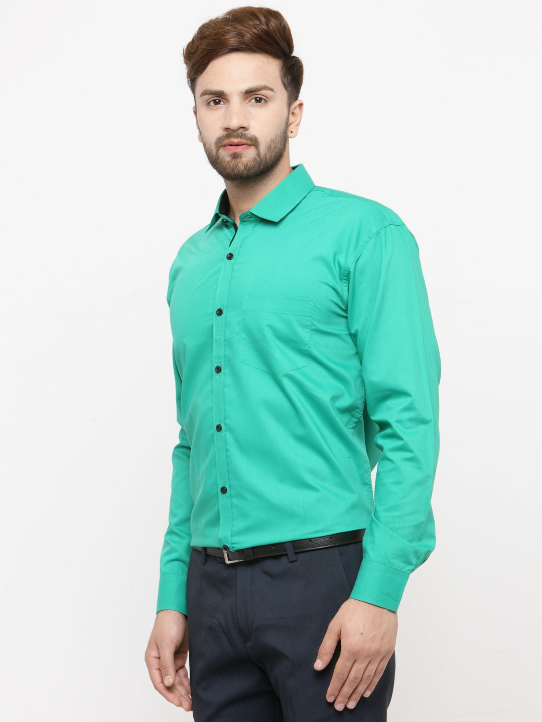Jainish Green Formal Shirt with black detailing ( SF 411Green ) - Distacart