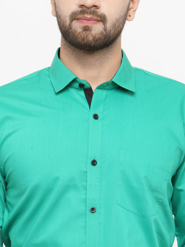 Jainish Green Formal Shirt with black detailing ( SF 411Green ) - Distacart