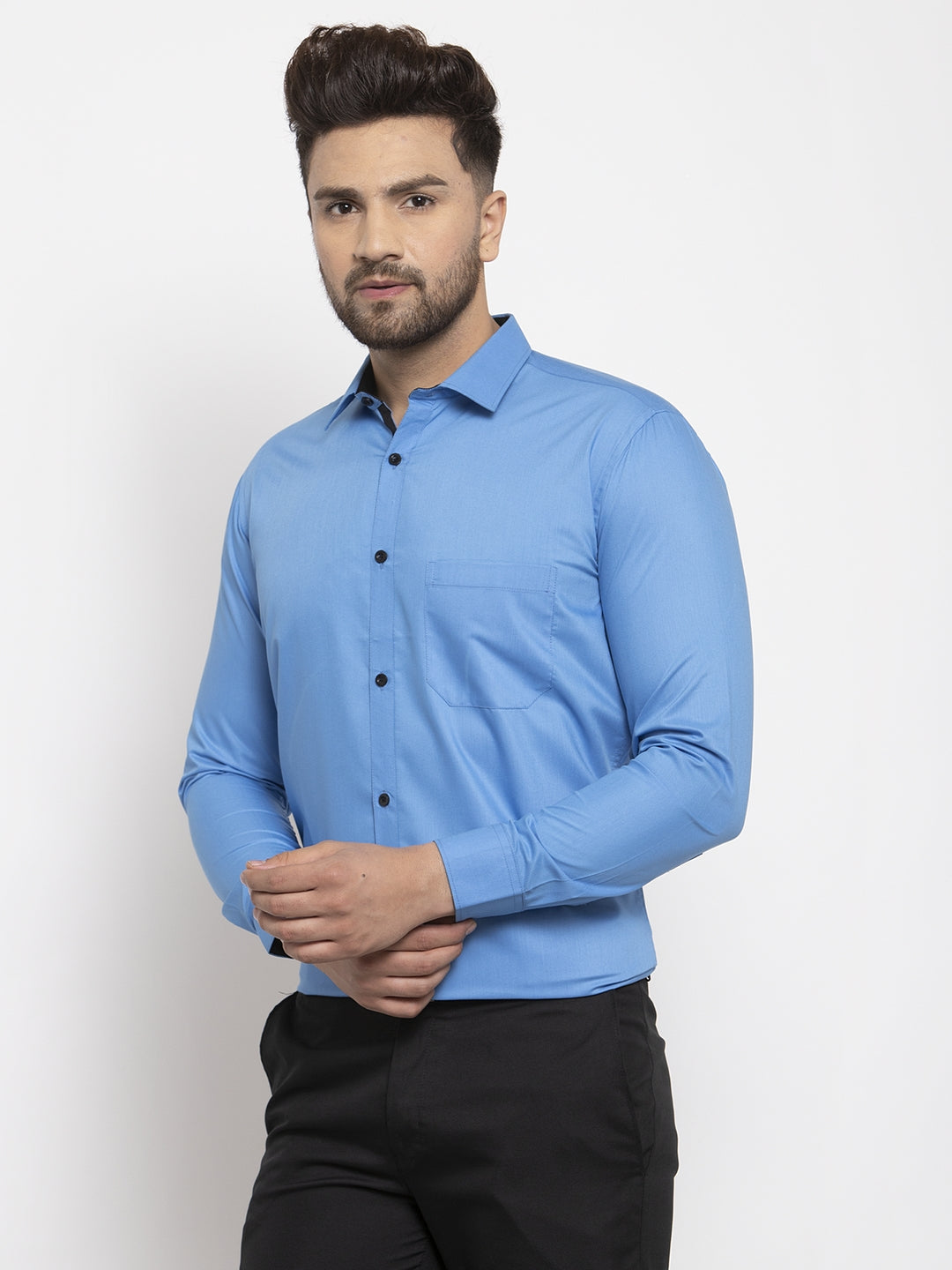 Jainish Light Blue Formal Shirt with black detailing ( SF 411Light-Blue ) - Distacart