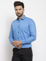 Thumbnail for Jainish Light Blue Formal Shirt with black detailing ( SF 411Light-Blue ) - Distacart