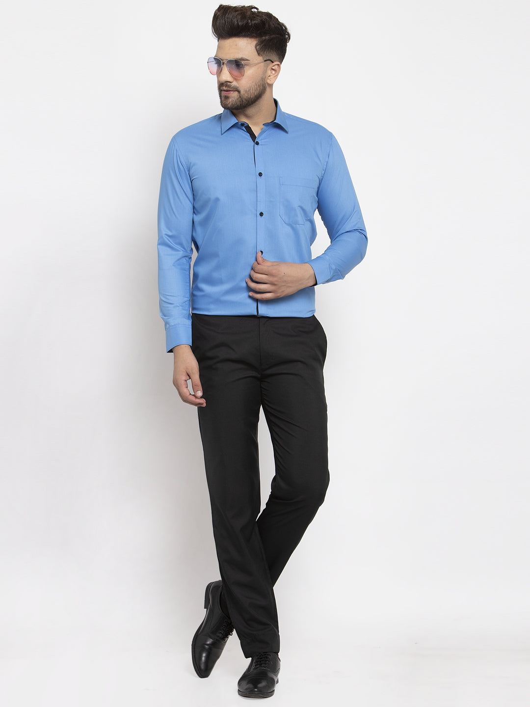 Jainish Light Blue Formal Shirt with black detailing ( SF 411Light-Blue ) - Distacart