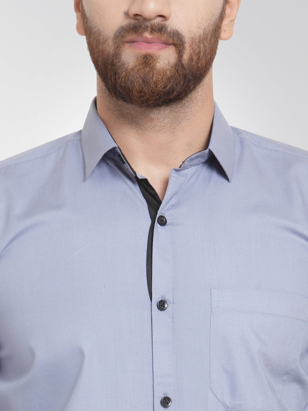 Jainish Light Grey Formal Shirt with black detailing ( SF 411Light-Grey ) - Distacart